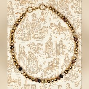 Tiramisu Coffee Brown & Cream Glass Bead Necklace Choker In Gold Plated